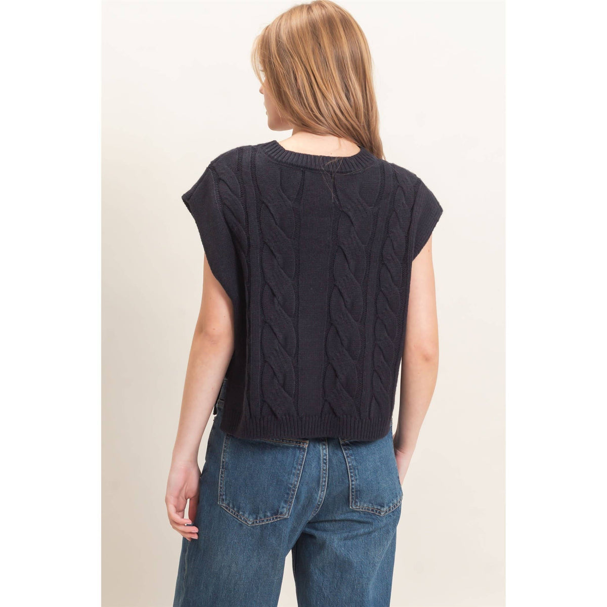 Cable Knit Vest With Side Buttons