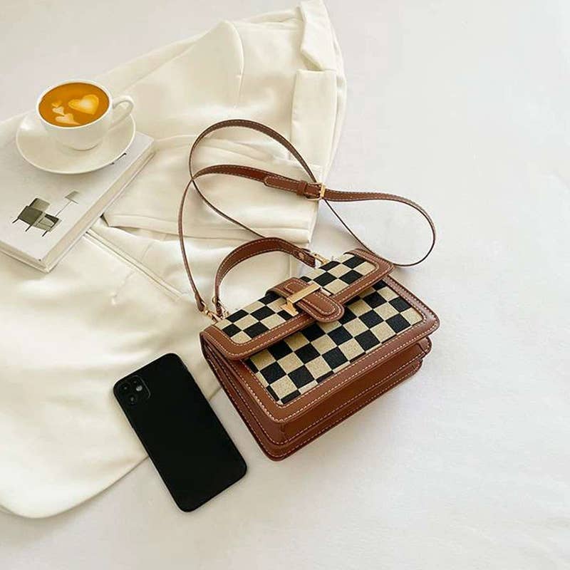 Leather Checkered Crossbody