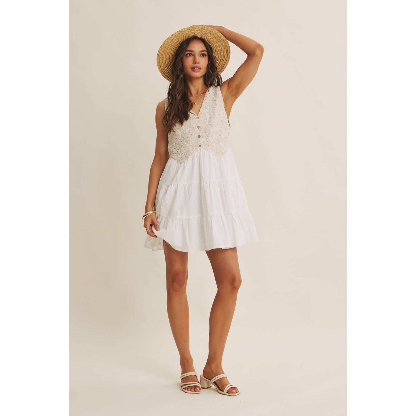 FRENCH PICNIC CROCHET MINI DRESS