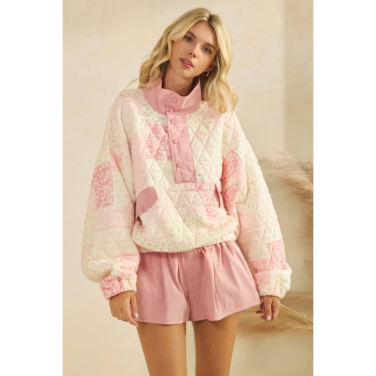 Textured Contrast Printed Pullover