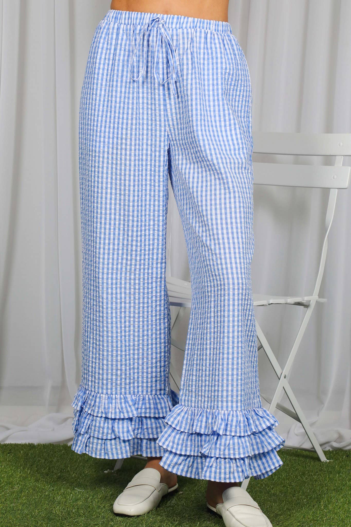 Gingham Layered Ruffle Pants