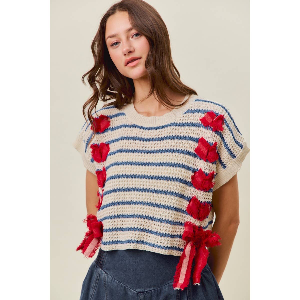 STRIPE RIBBON DETAIL SWEATER VEST