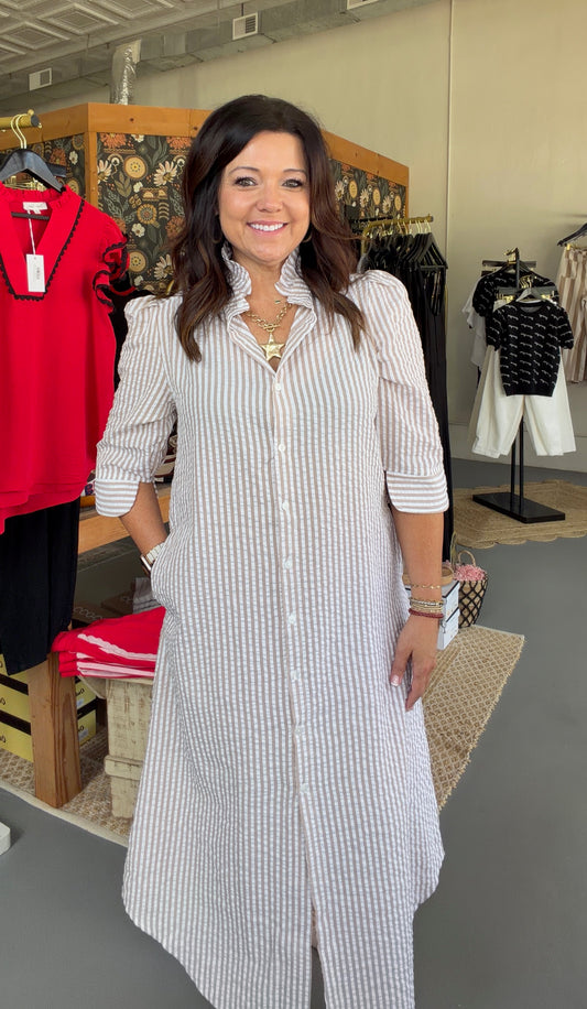 Stripe Frilled Collar Shirt Dress