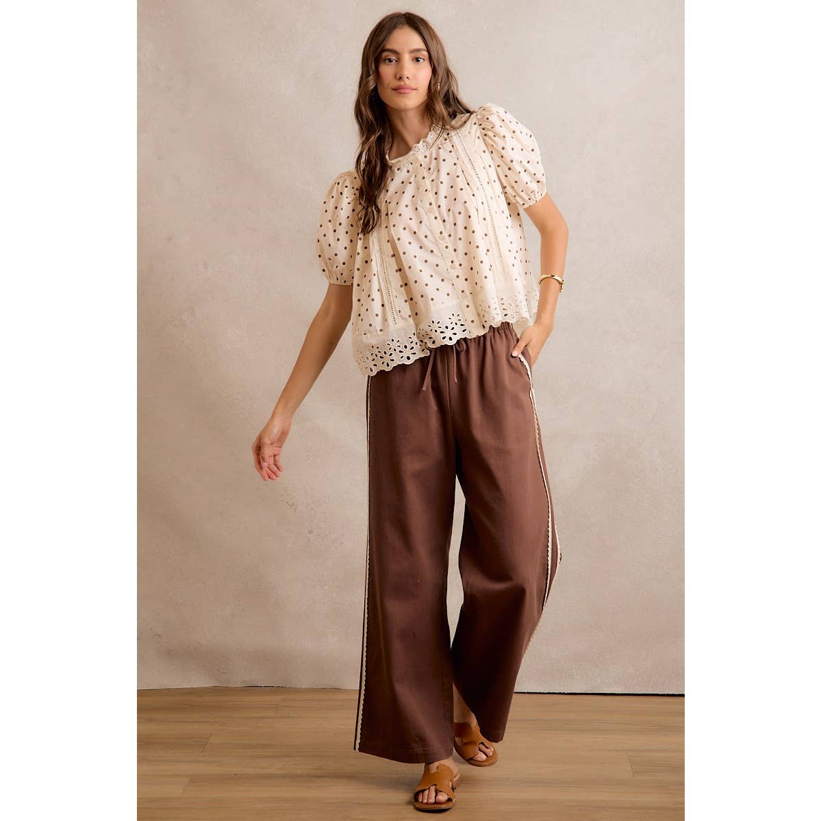 POLKA DOT COTTON LACE BLOUSE