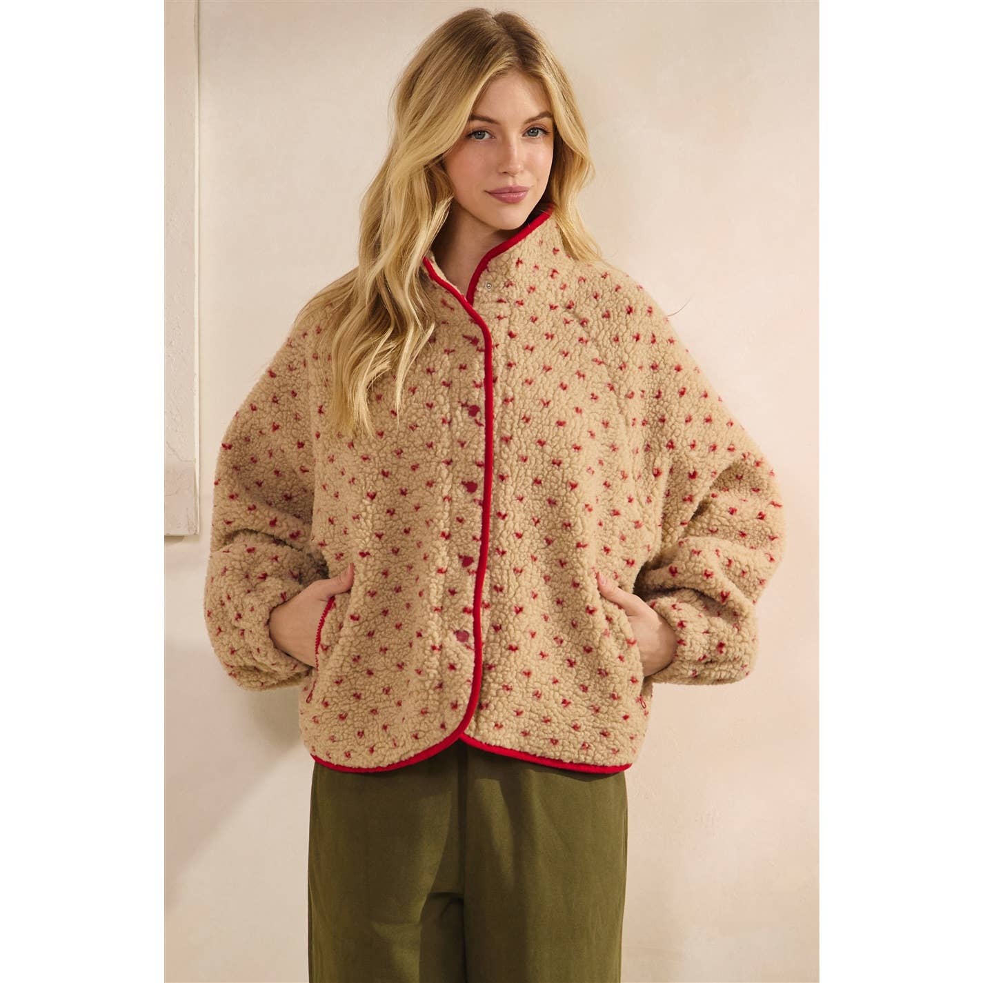 Printed Sherpa Button Up Jacket