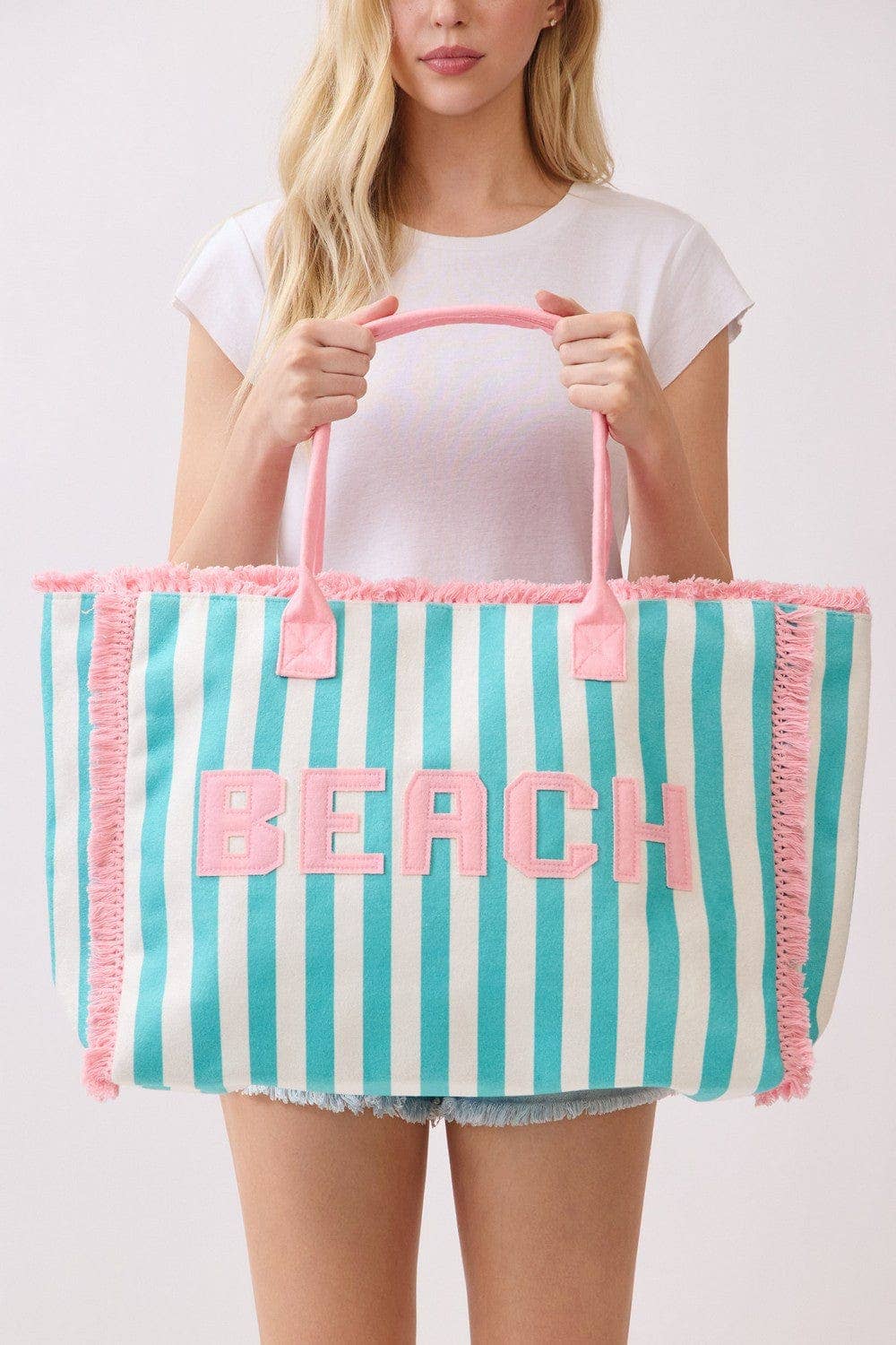 Striped Terry Cloth Beach Tote Bag