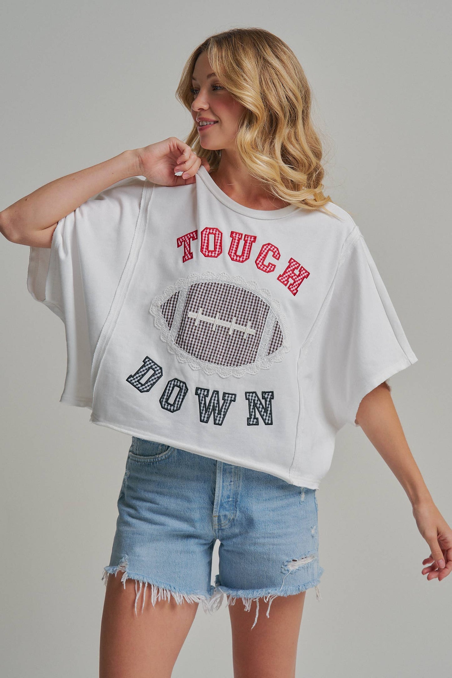 TOUCHDOWN LETTER PATCH GAMEDAY KNIT TOP