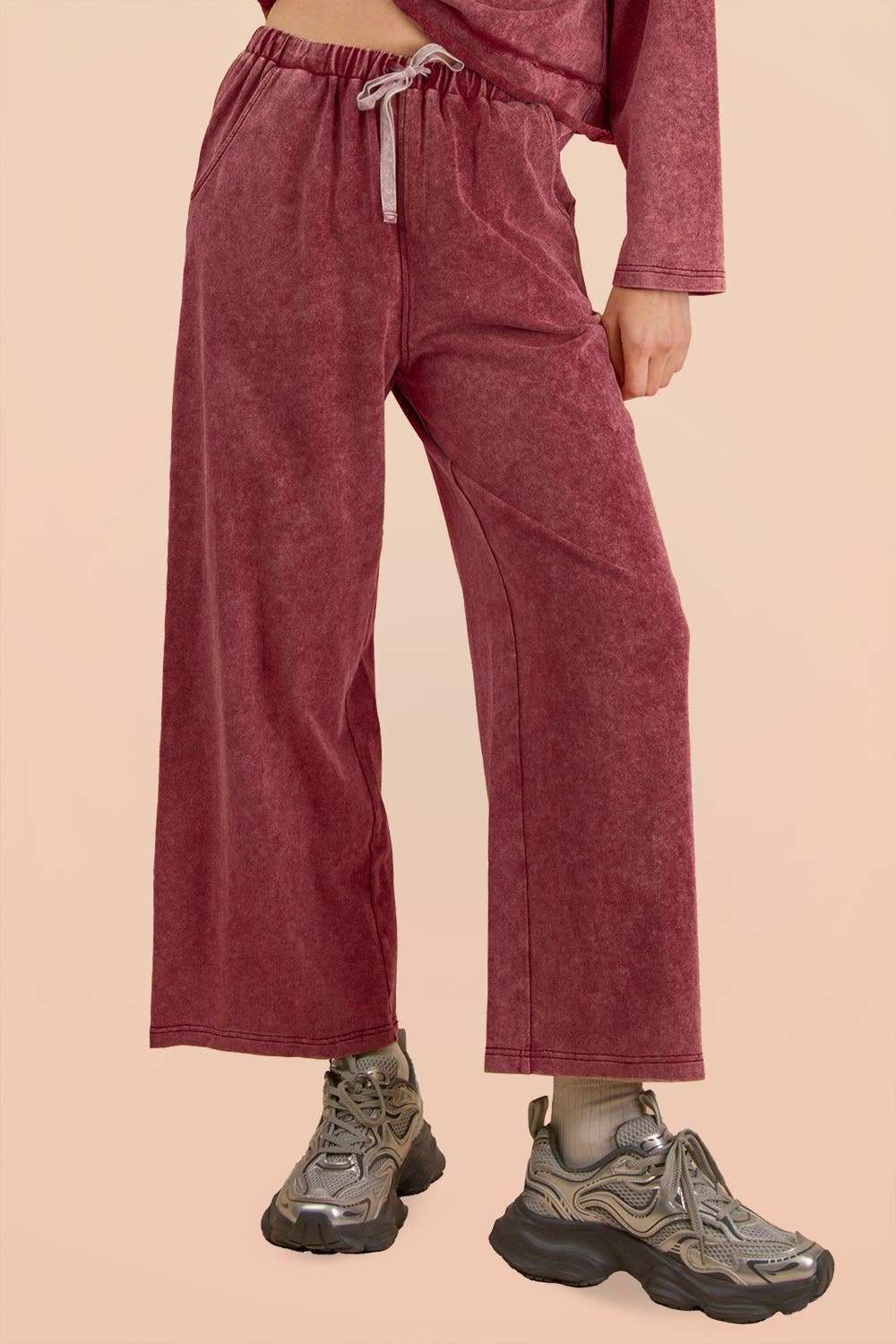 Mineral Washed Casual Knit Top & Pants Set
