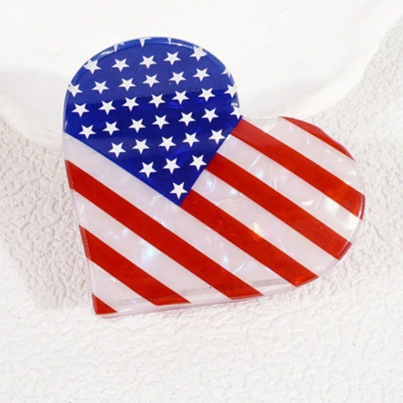 USA FLAG 4TH OF JULY STAR HEART HAIR CLAW  CLIPS