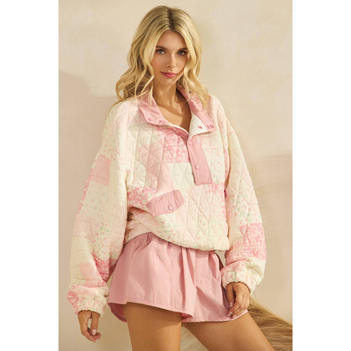Textured Contrast Printed Pullover