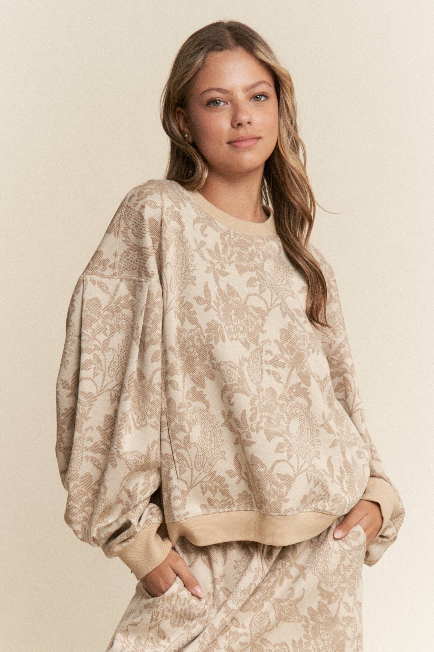 Floral Print Drop Shoulder Long Sleeve Sweater