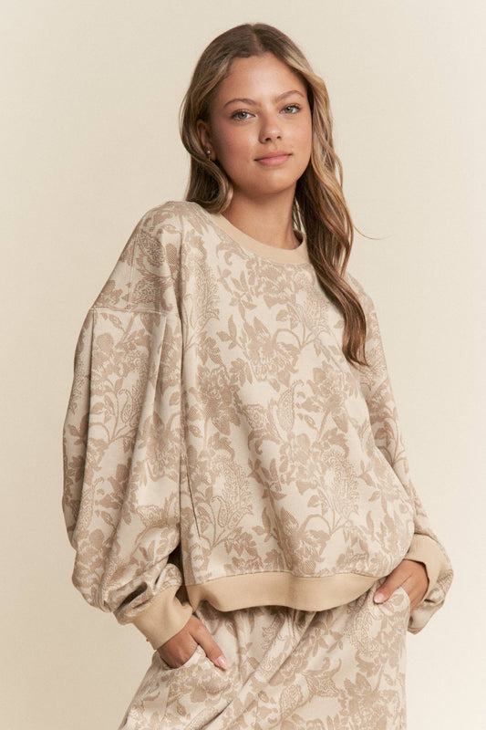 Floral Print Drop Shoulder Long Sleeve Sweater