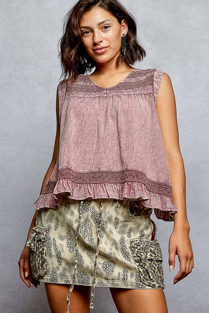 V-Neck Sleeveless Ruffle Top