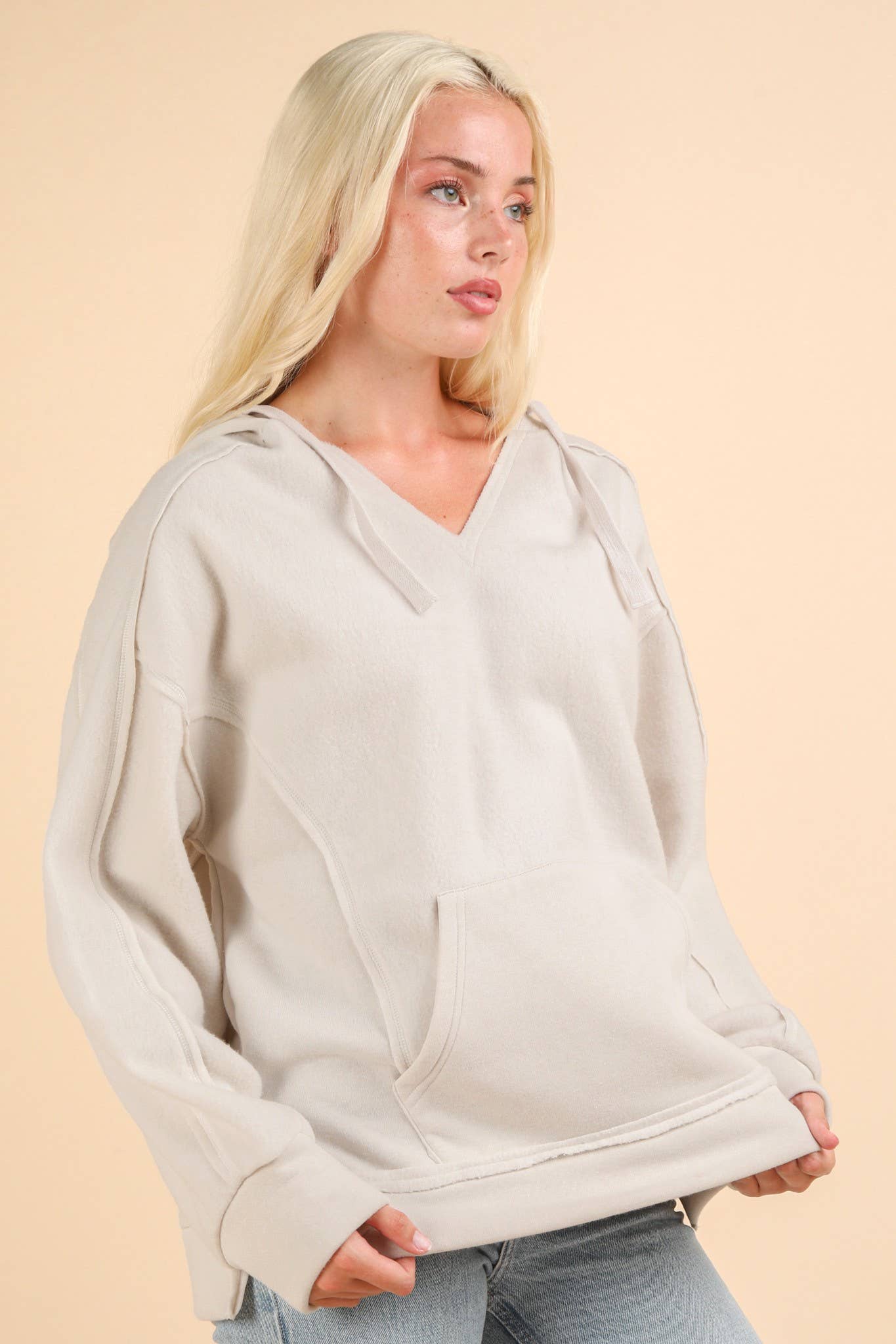 Mineral Washed Oversized Casual Hoodie Knit Top