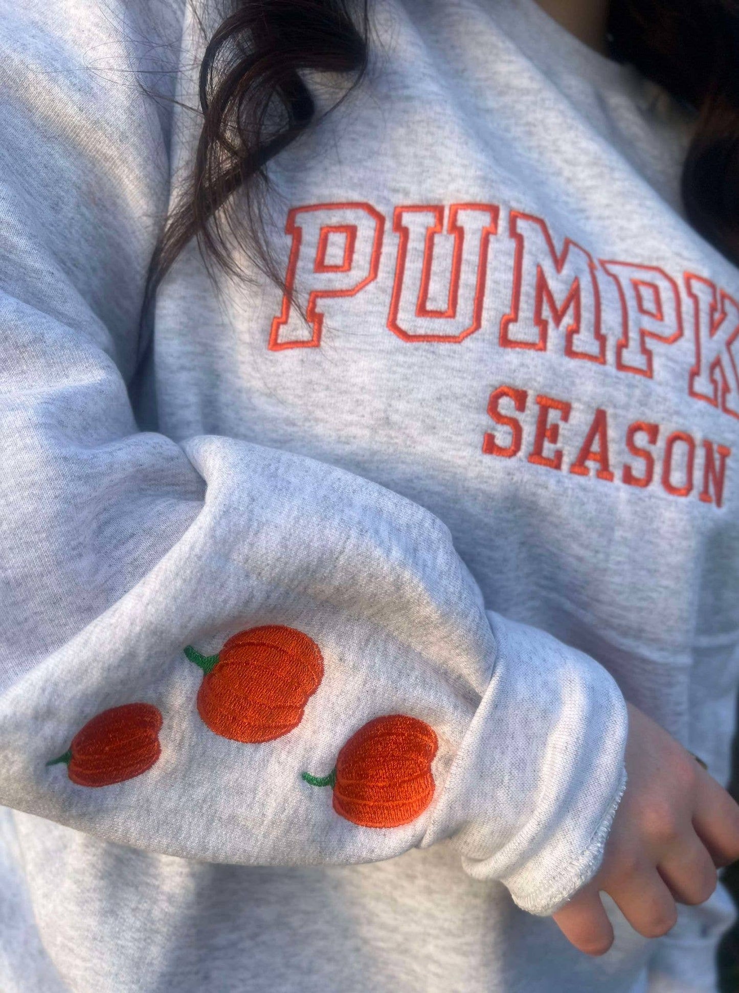 Pumpkin Season Embroidered Fall Crewneck Pullover
