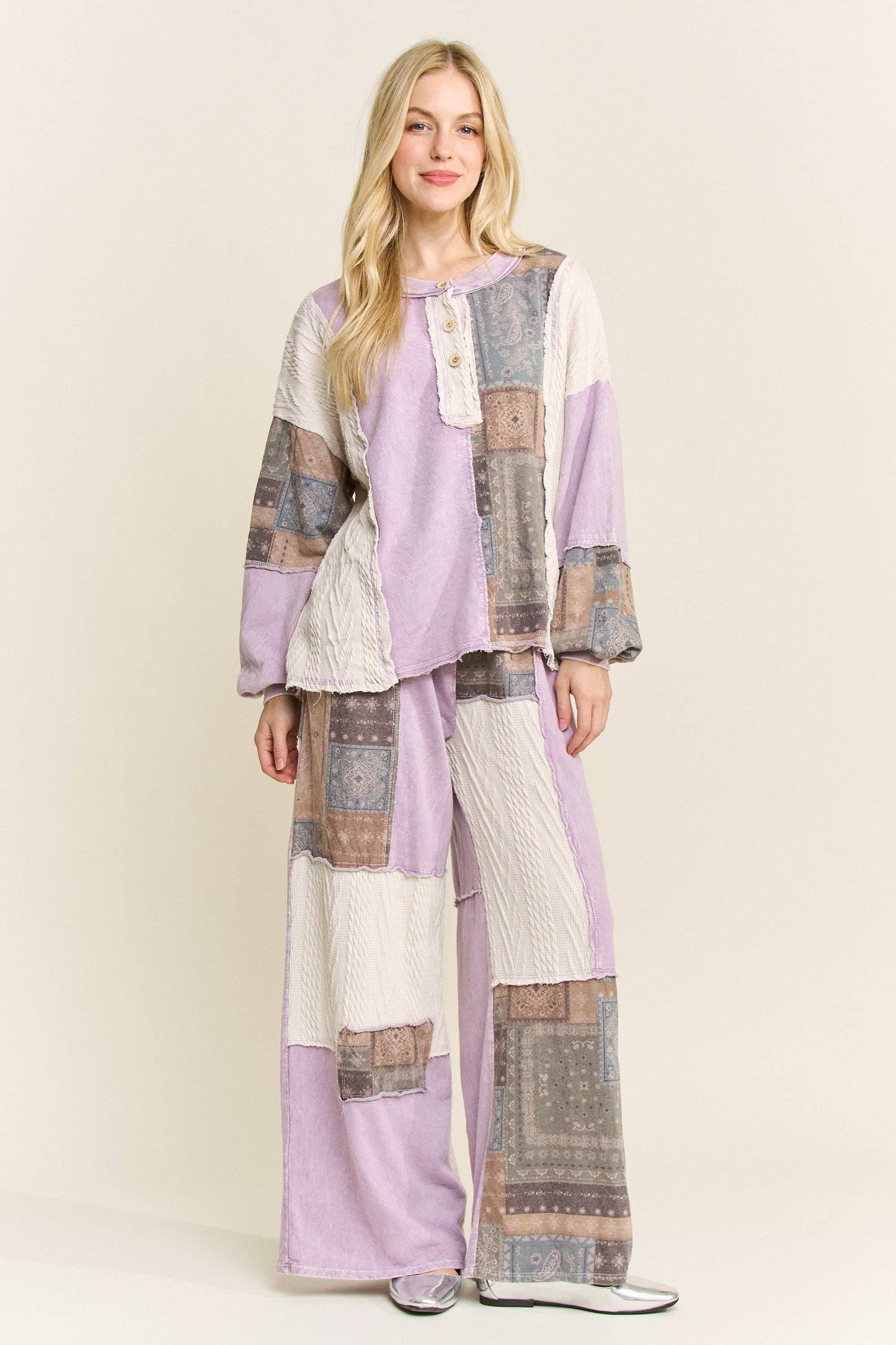 Mineral Washed Bandana Patchwork  Sweater Top