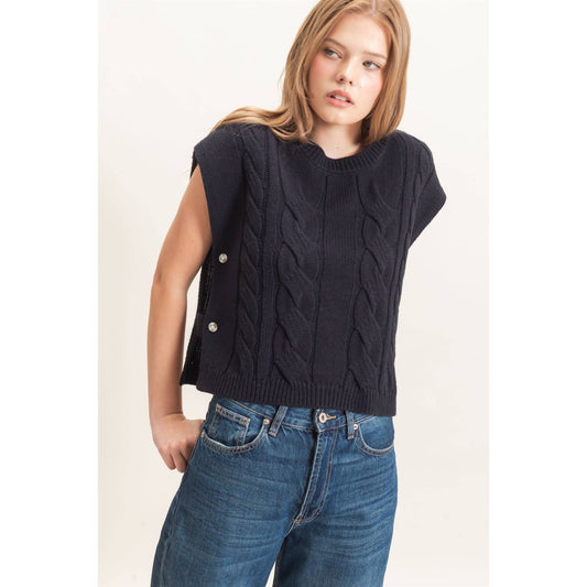Cable Knit Vest With Side Buttons