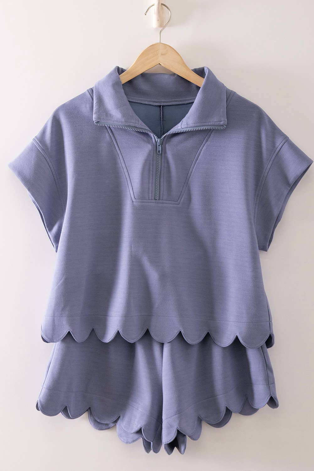 Half-Zip Scallop Shorts Set