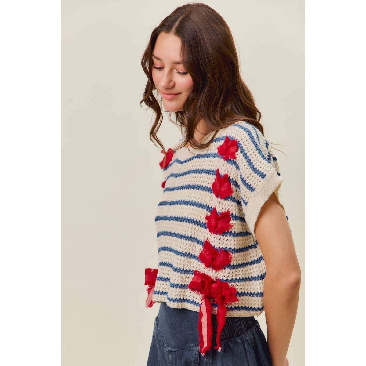 STRIPE RIBBON DETAIL SWEATER VEST