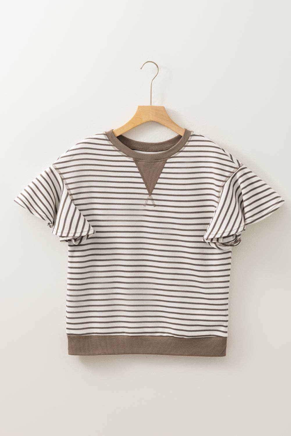 Bright Green Striped Ruffle Short Sleeve Top