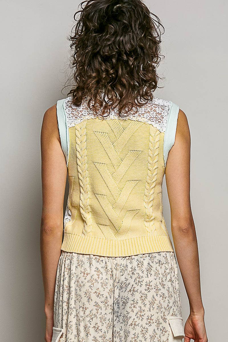 Sleeveless Lace Contrast Knit Vest