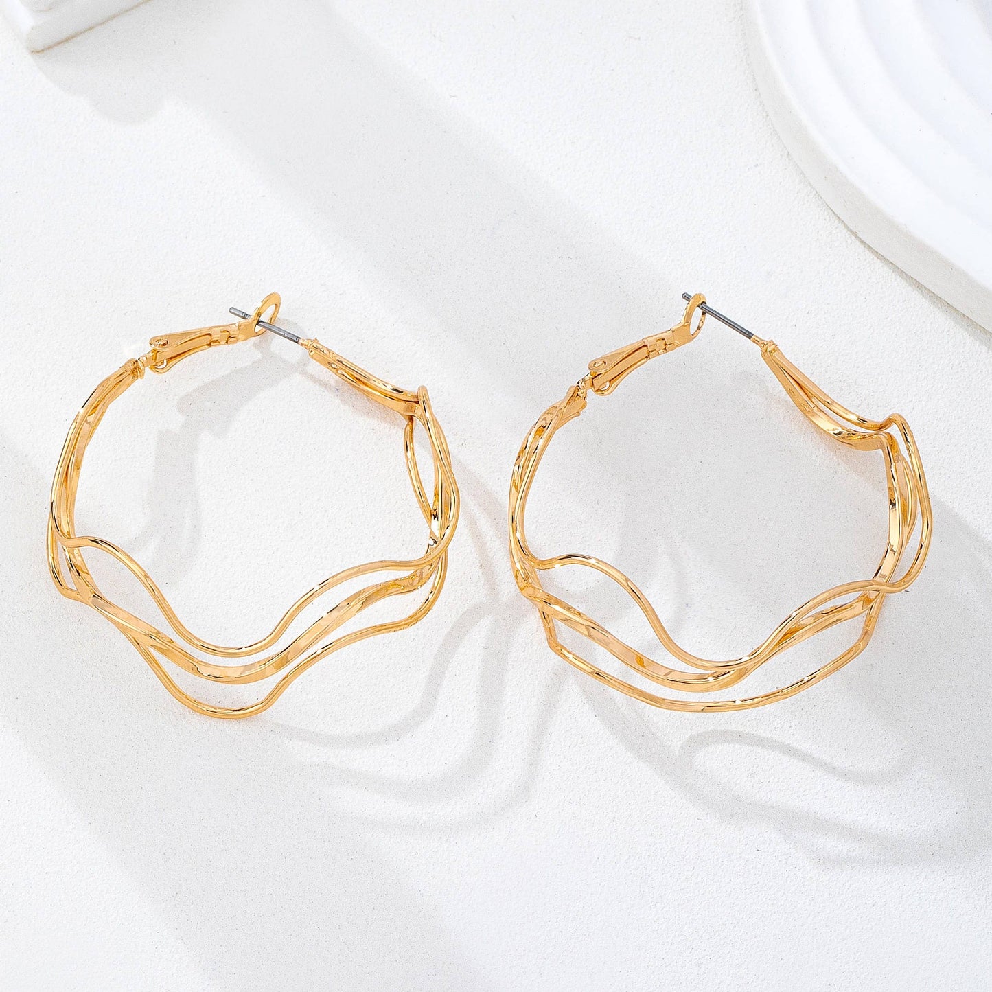 Textured Wavy Gold Hoop Earrings