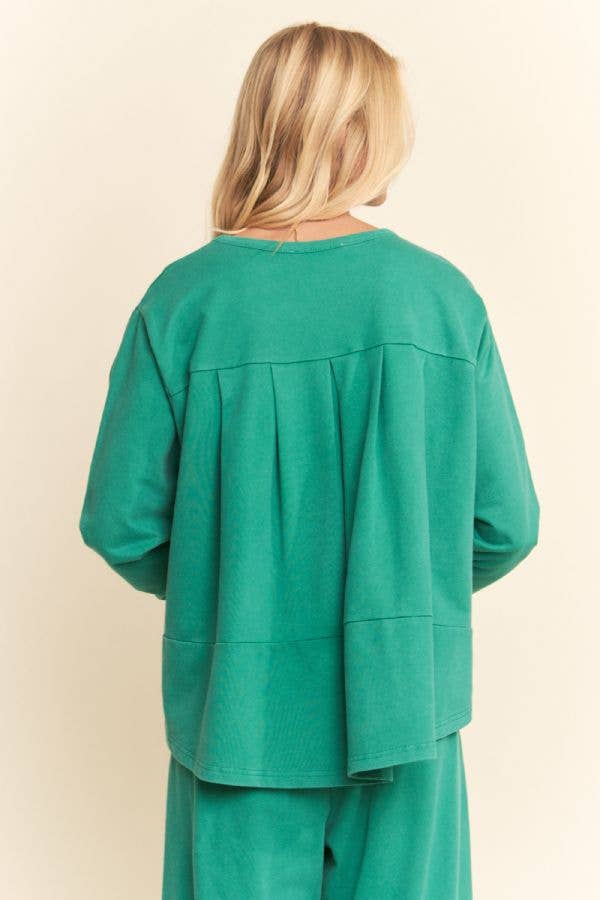 GARMENT WASHED LONG SLEEVE TOP AND PANTS SET