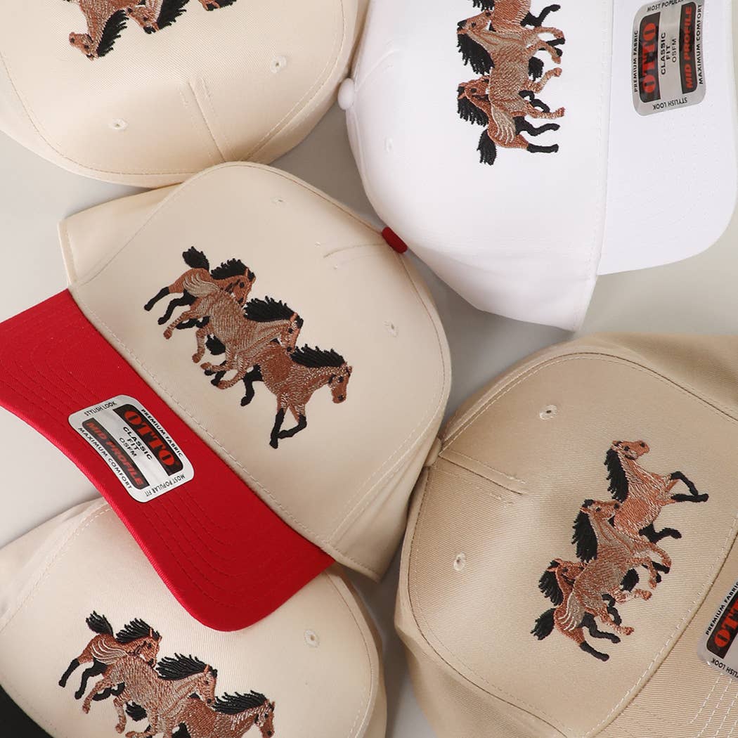 Wild Three Horses Embroidery Trucker Hat