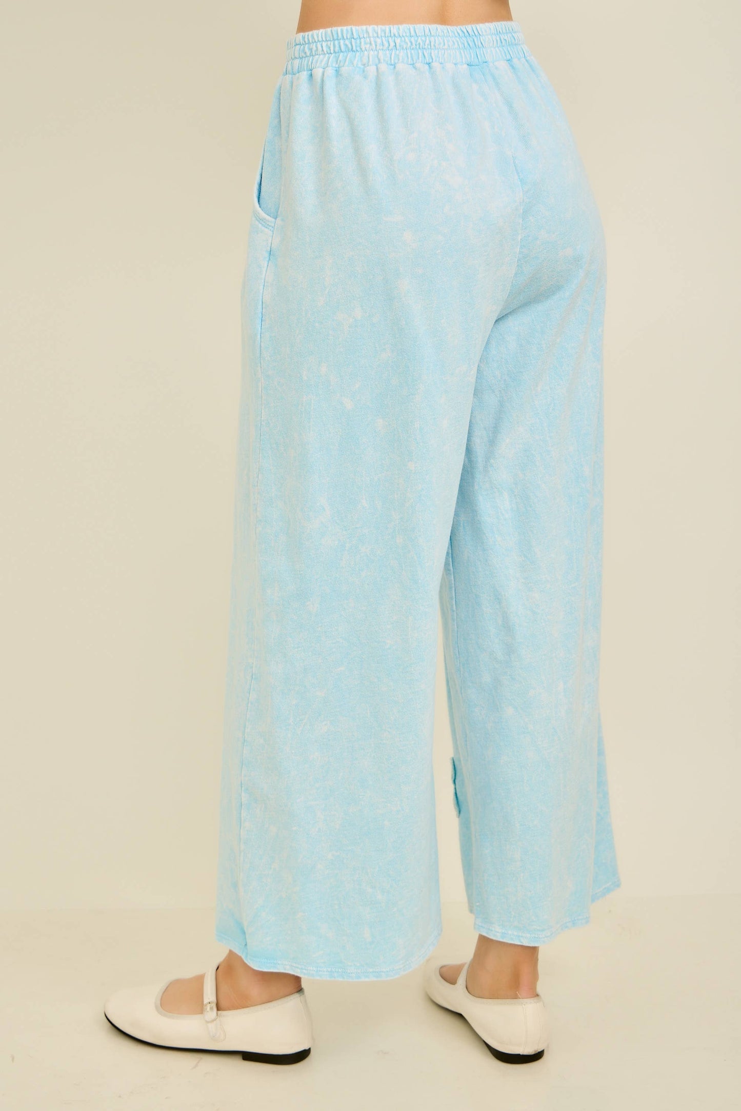 Mineral Washed Cute Bow trim Slit Pants