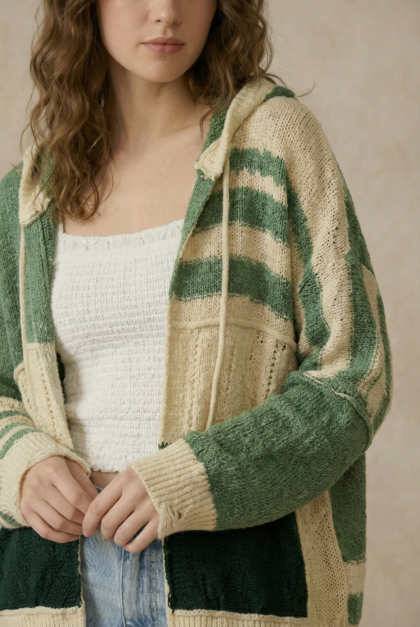 Stripe Distressed Knit Hoodie