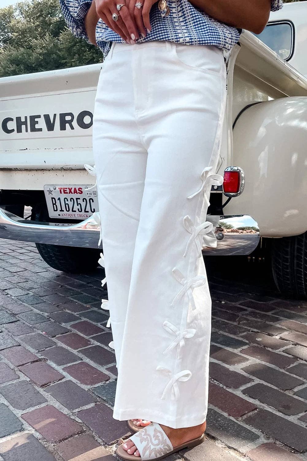 White Bow Knot Side Detail  Jeans