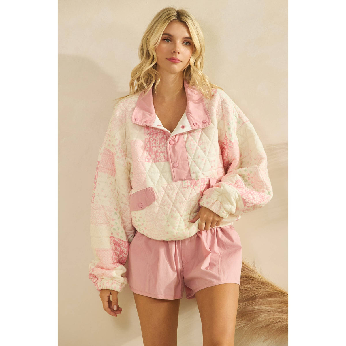 Textured Contrast Printed Pullover