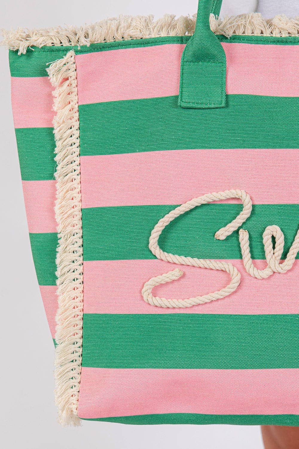 Summer Fringe Striped Tote Bag