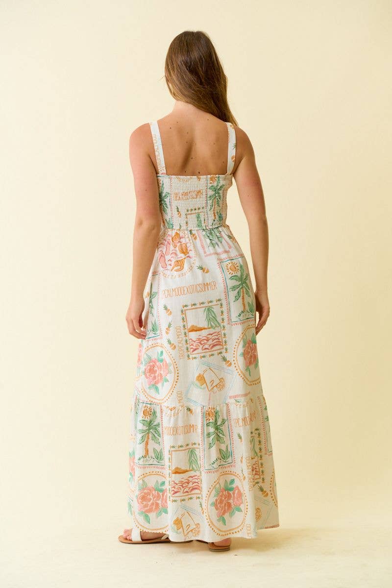 TROPICAL MAXI TIERED DRESS