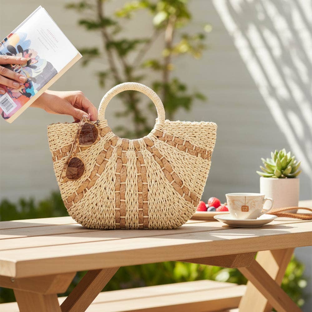 Round Top Handle Woven Tote Bag