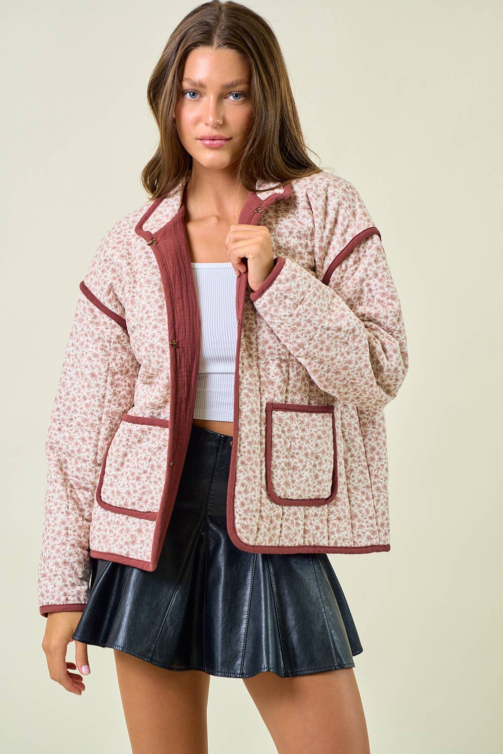 COTTON FLORAL LONG SLEEVE PADDED COAT