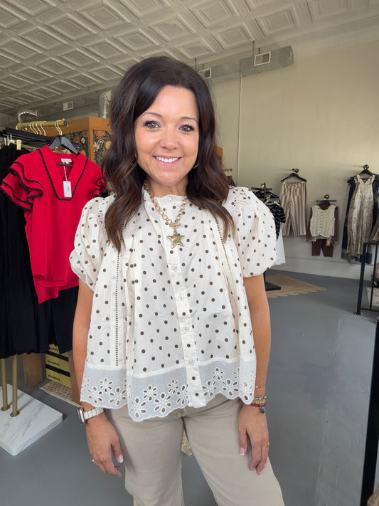 POLKA DOT COTTON LACE BLOUSE