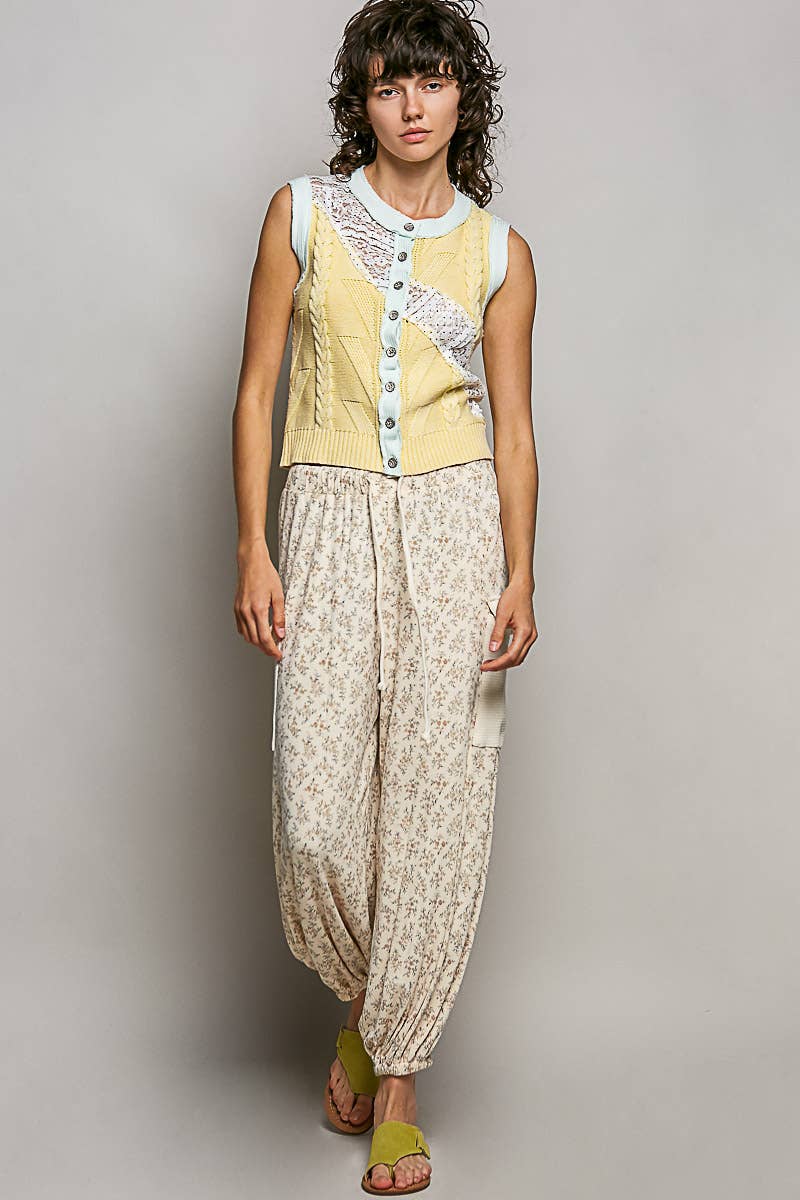 Sleeveless Lace Contrast Knit Vest