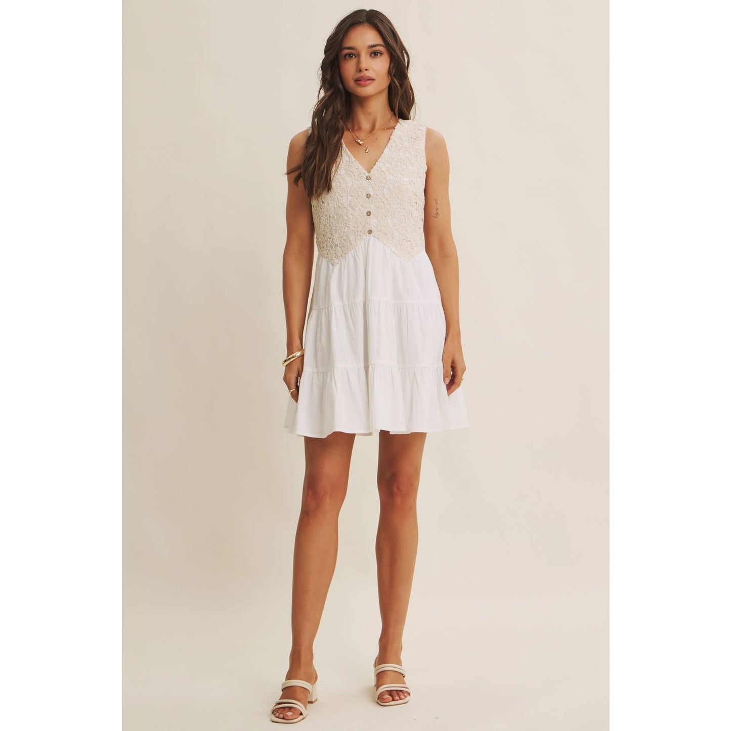 FRENCH PICNIC CROCHET MINI DRESS