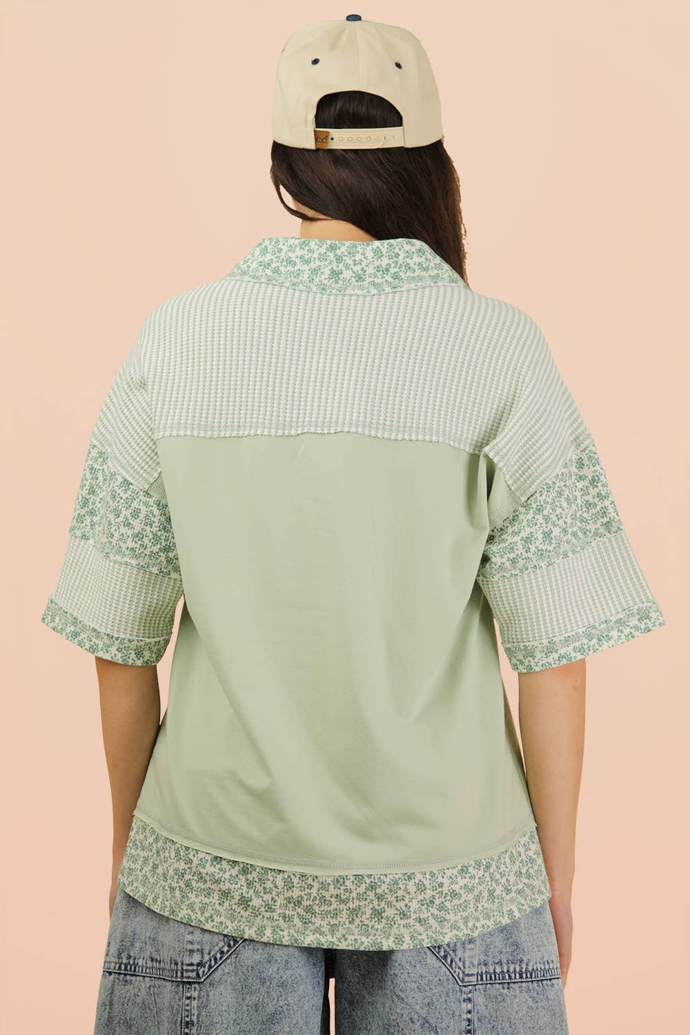 Oversized Half Button Down Collared Knit Top