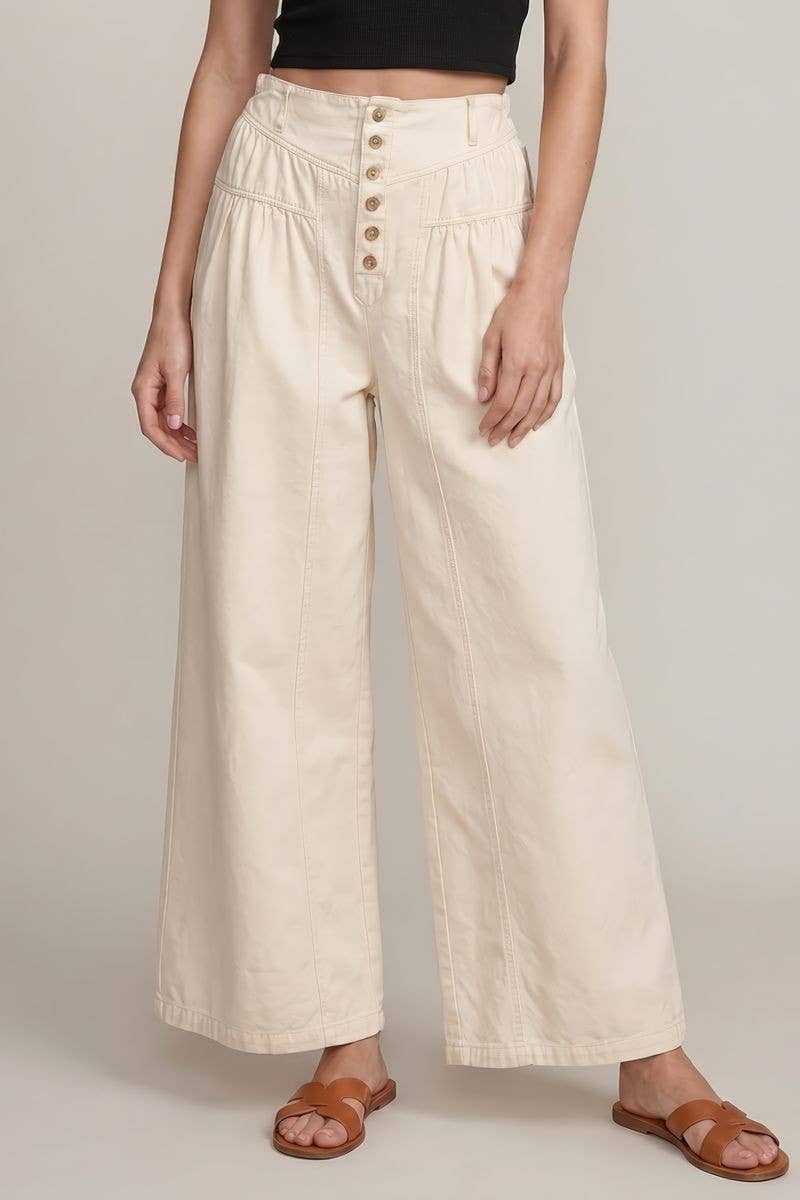 COTTON TWILL WIDE LEG PANTS