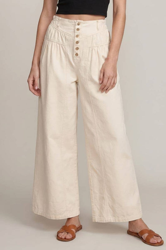 COTTON TWILL WIDE LEG PANTS