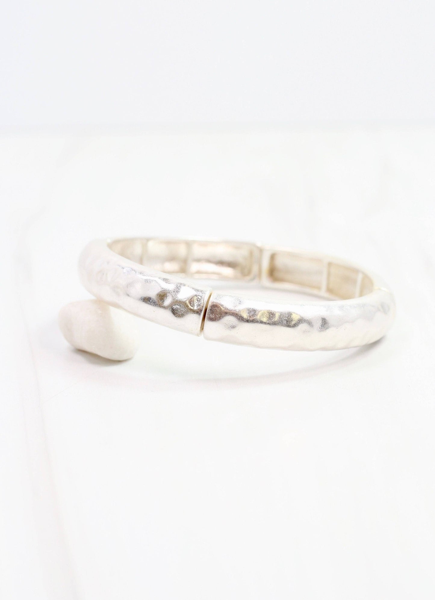 Tandy Hammered Stretch Bracelet Worn Silver