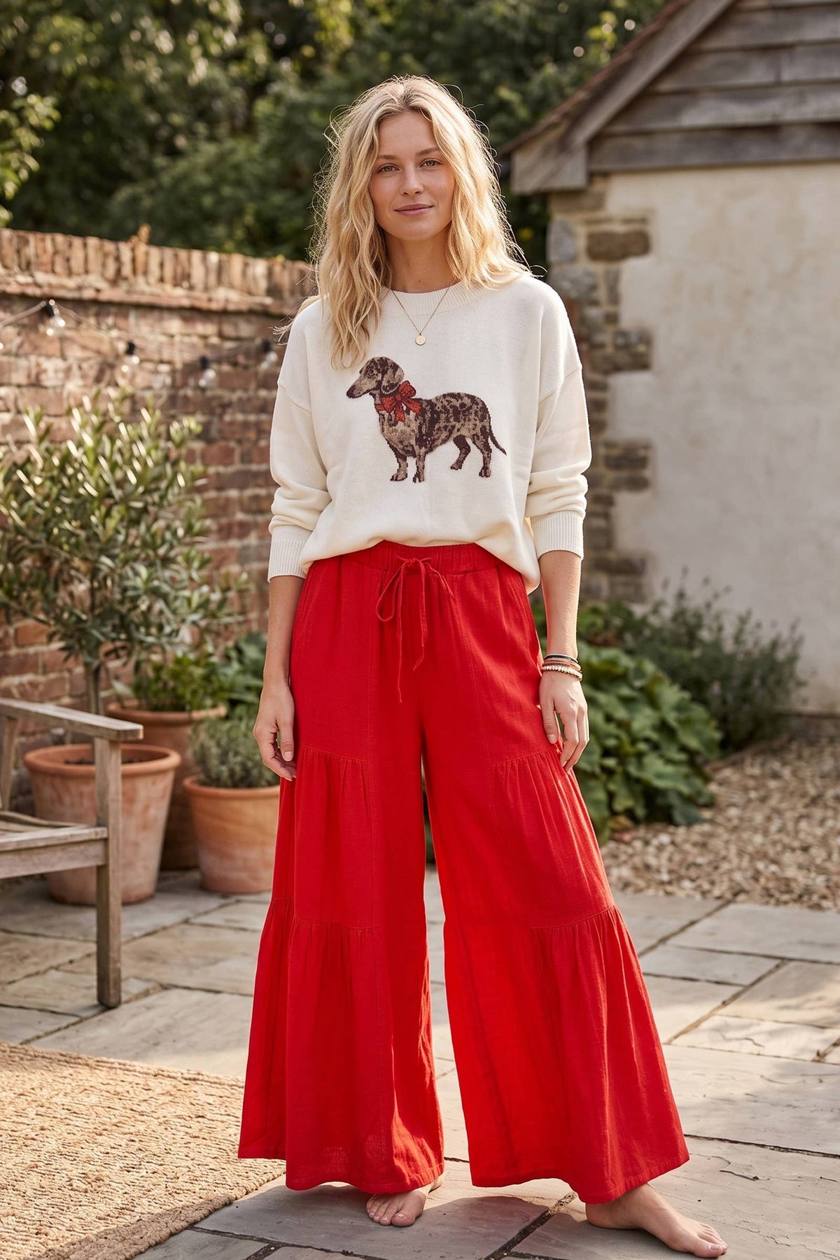 Linen Blend Tiered Wide Leg Palazzo Pants