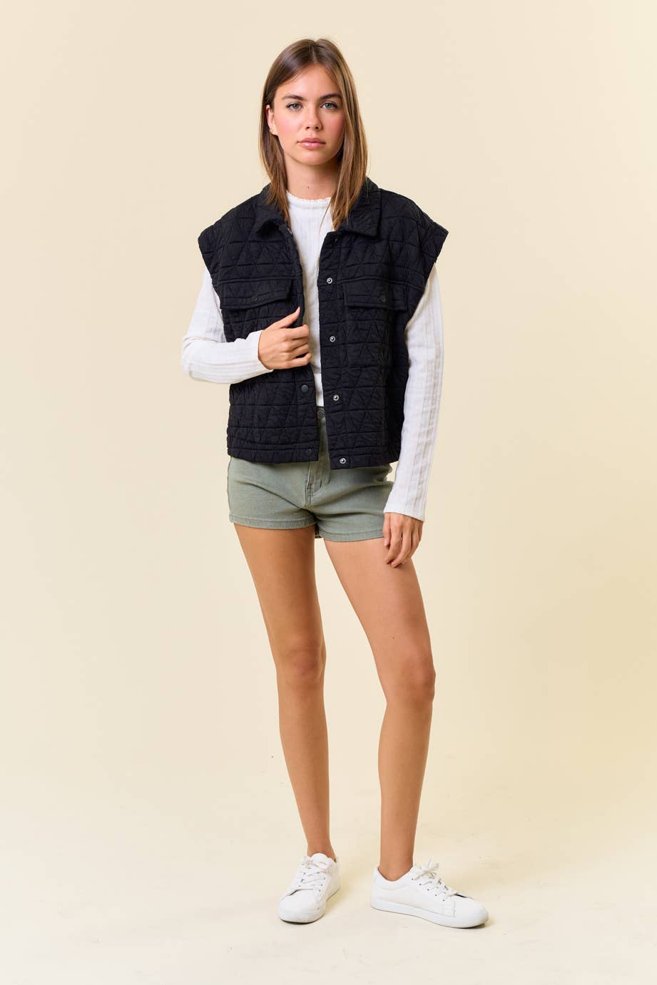 QUILTED POINT PATCHED POCKET VEST