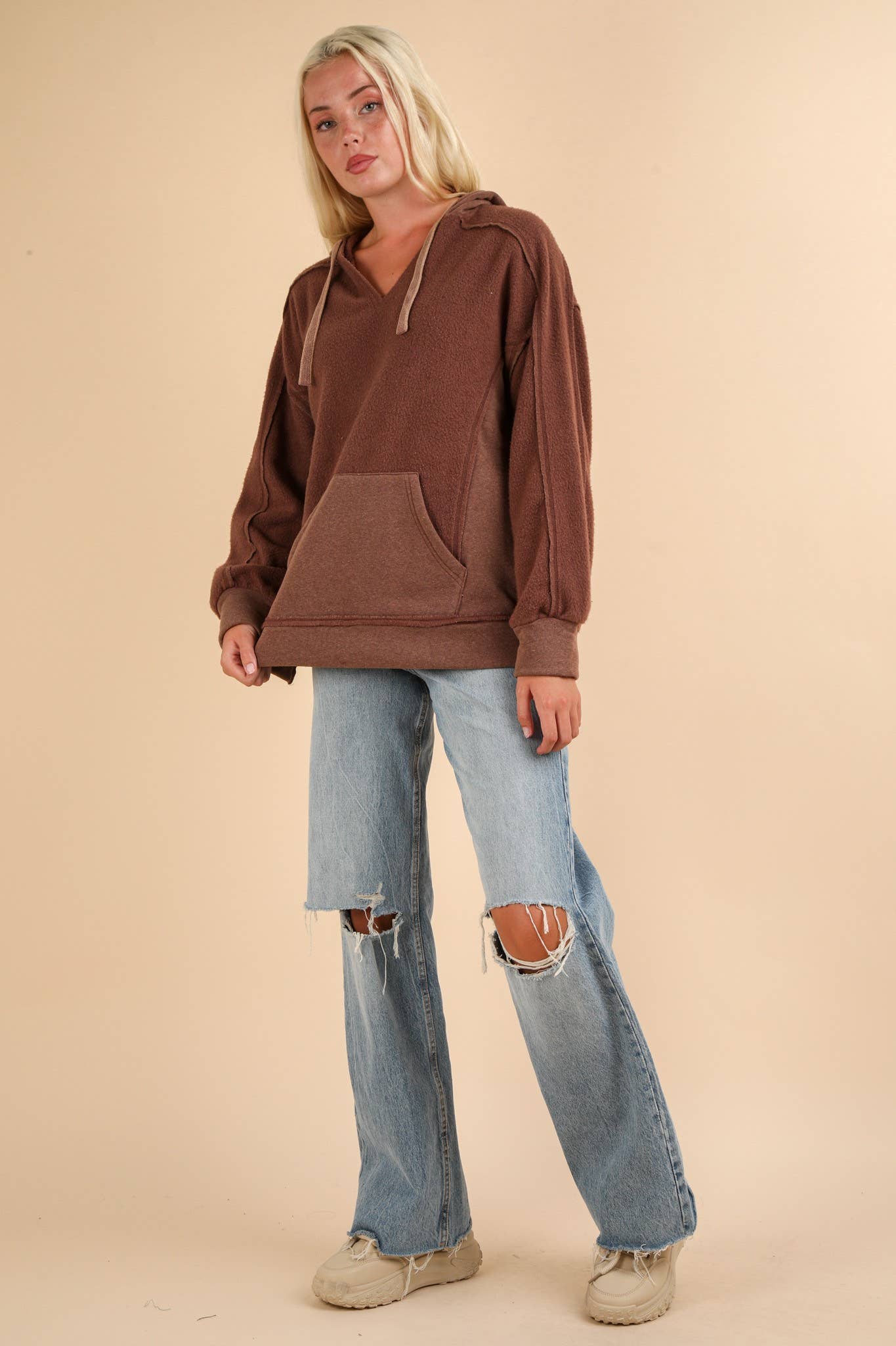 Mineral Washed Oversized Casual Hoodie Knit Top