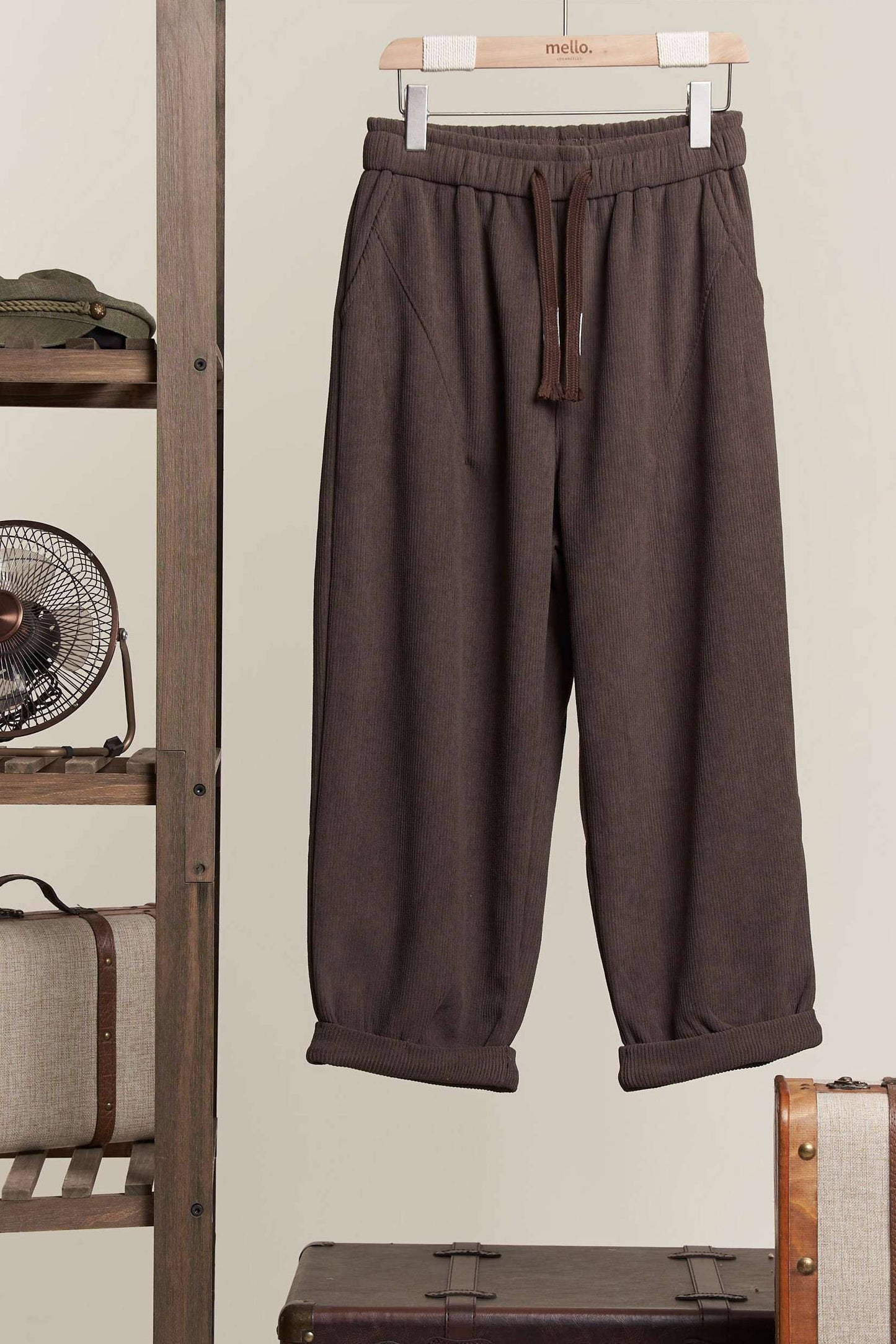 Daddy Fit Corduroy Baggy Pants with Elastic Waist