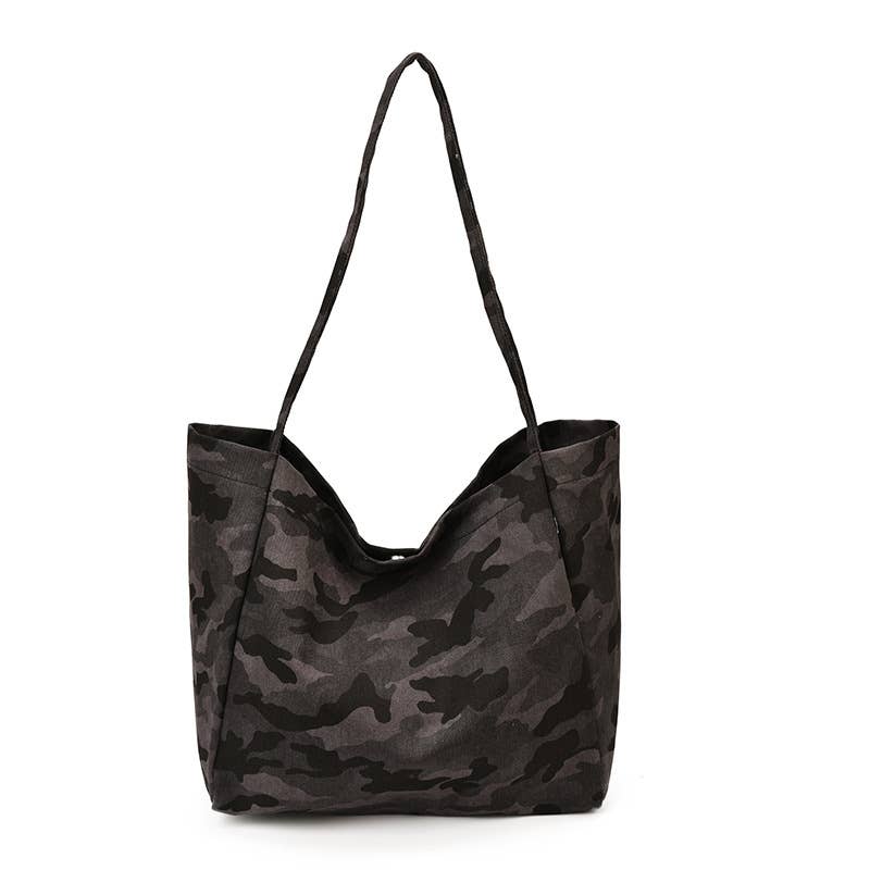 Casual Camo Print Canvas Shoulder Handbag