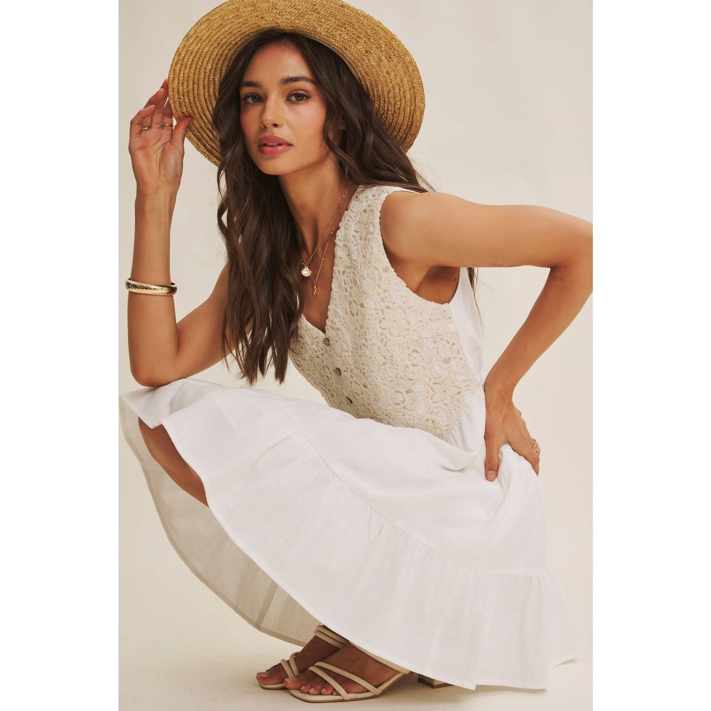 FRENCH PICNIC CROCHET MINI DRESS