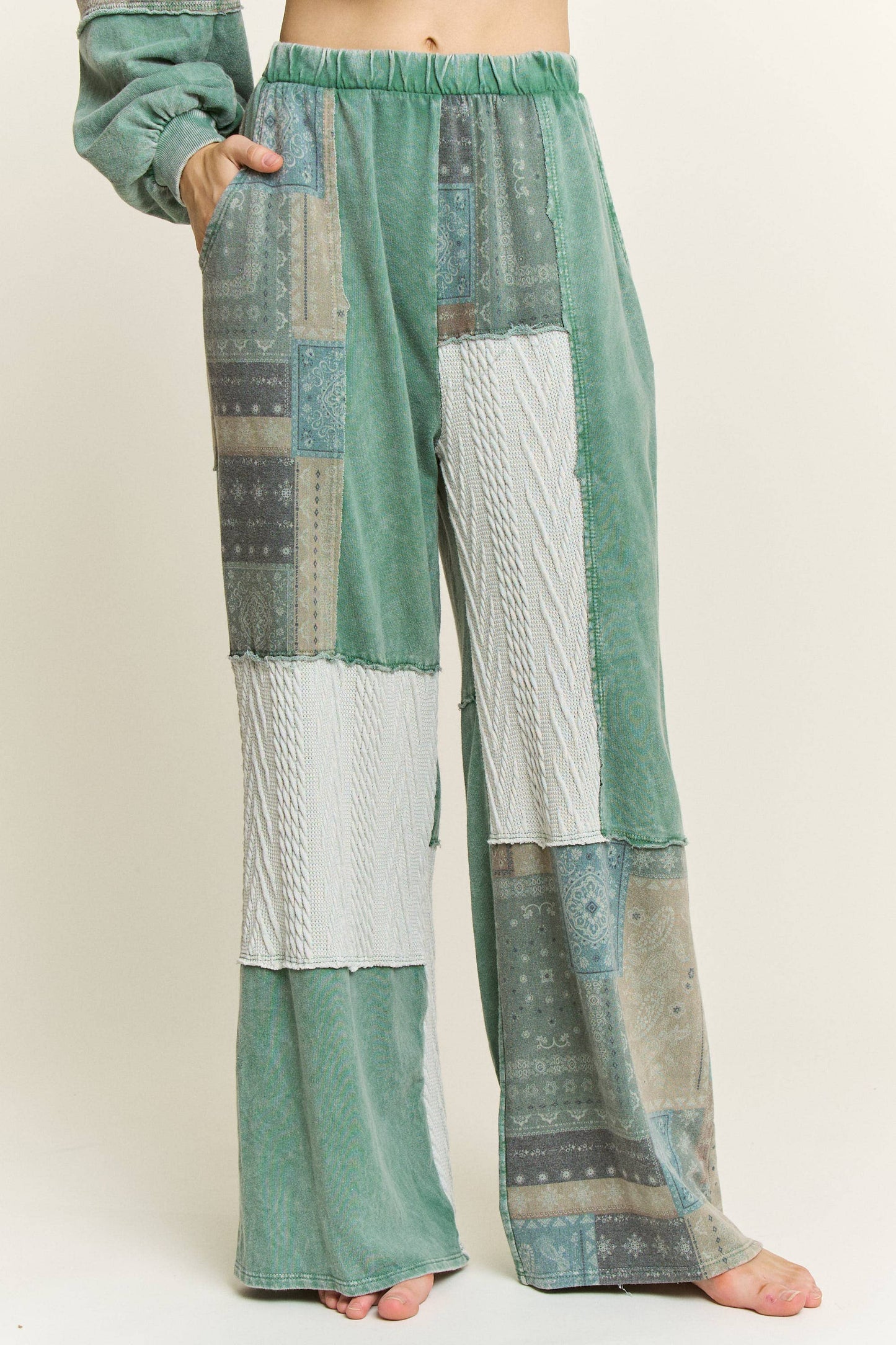 Mineral Washed Bandana Patchwork  Sweater pants